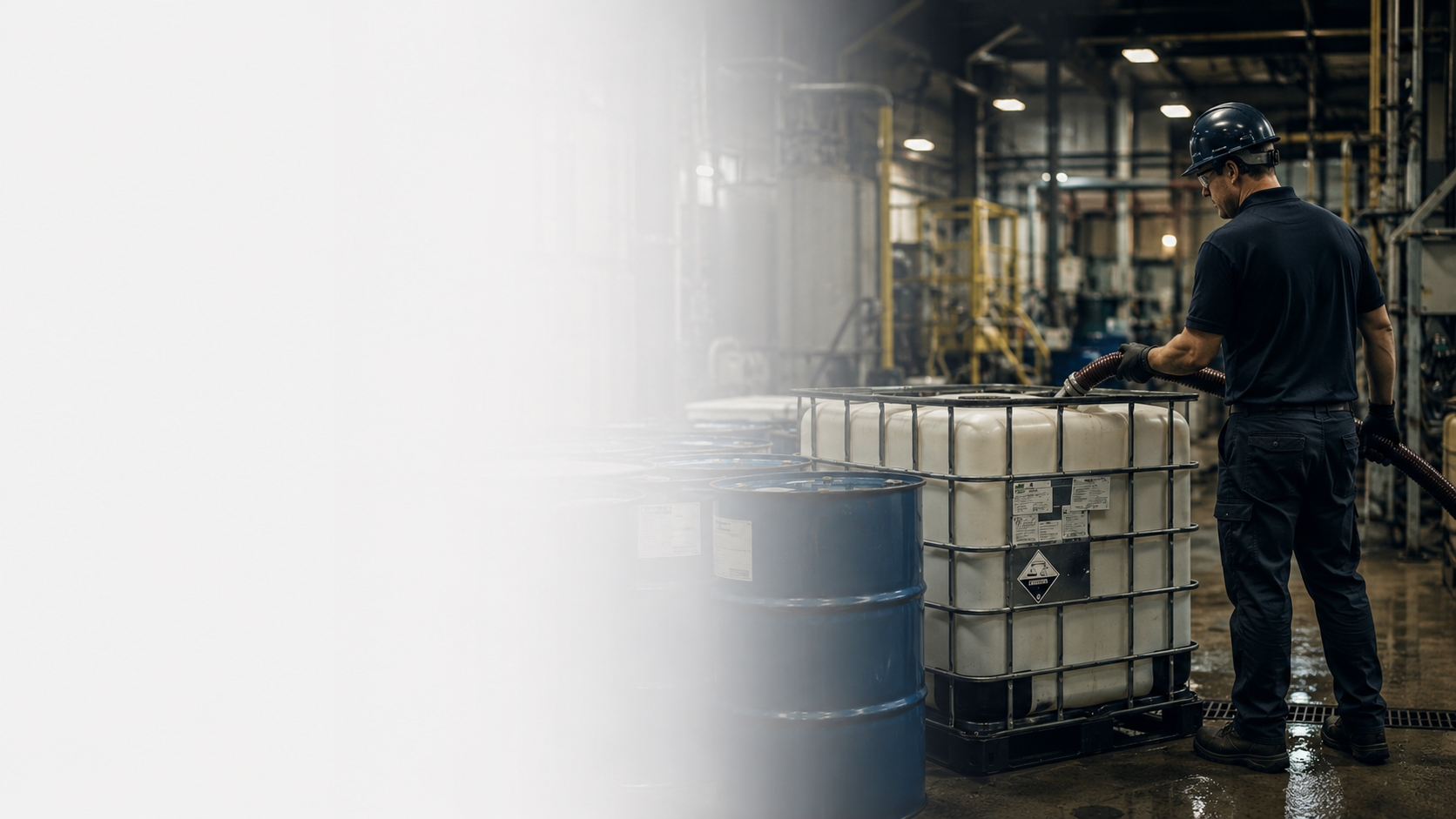 Industrial facility with liquid waste containers