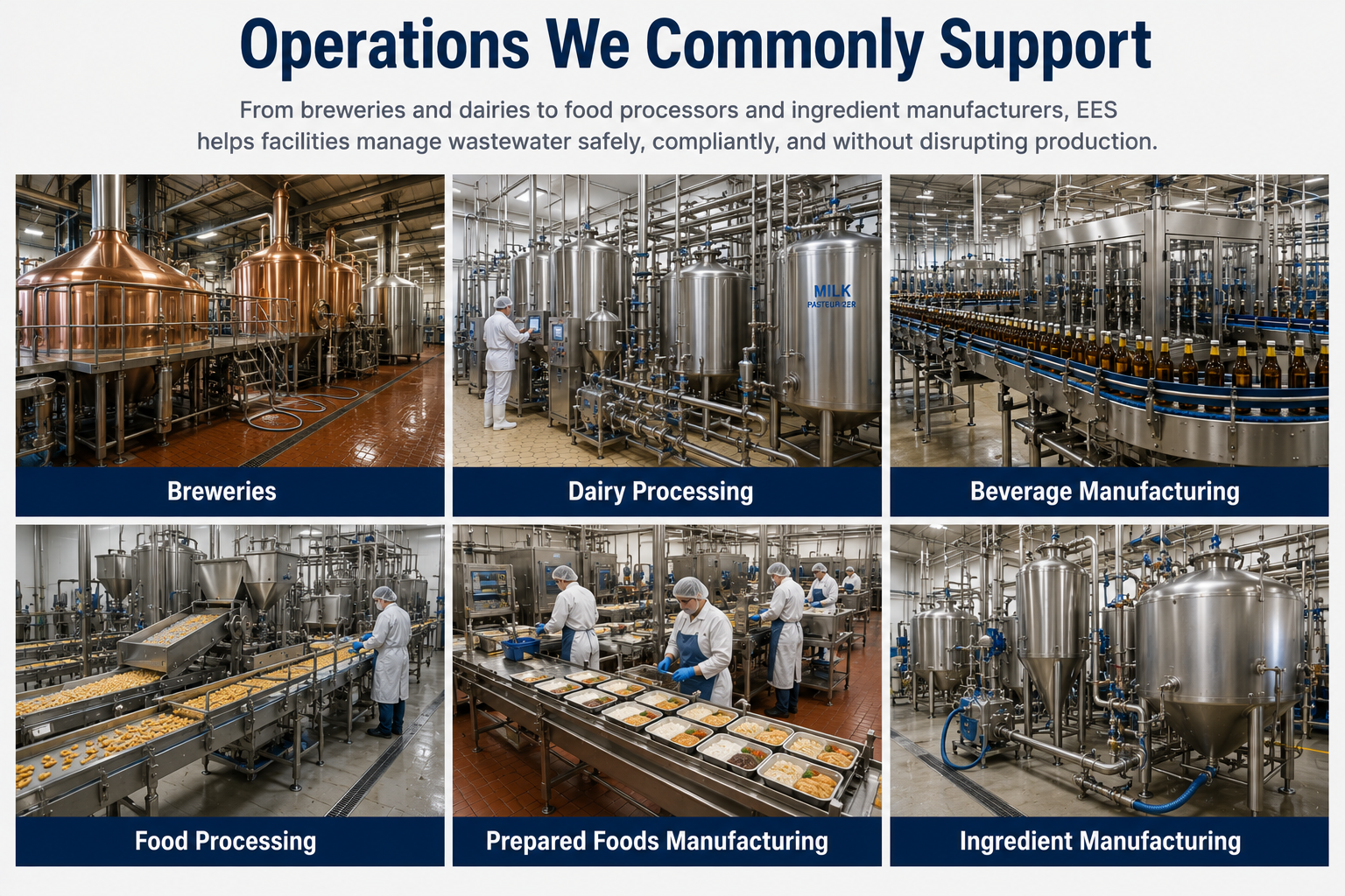 Food beverage and dairy operations EES commonly supports