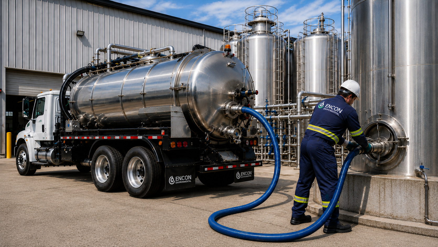 Vacuum truck at food processing plant