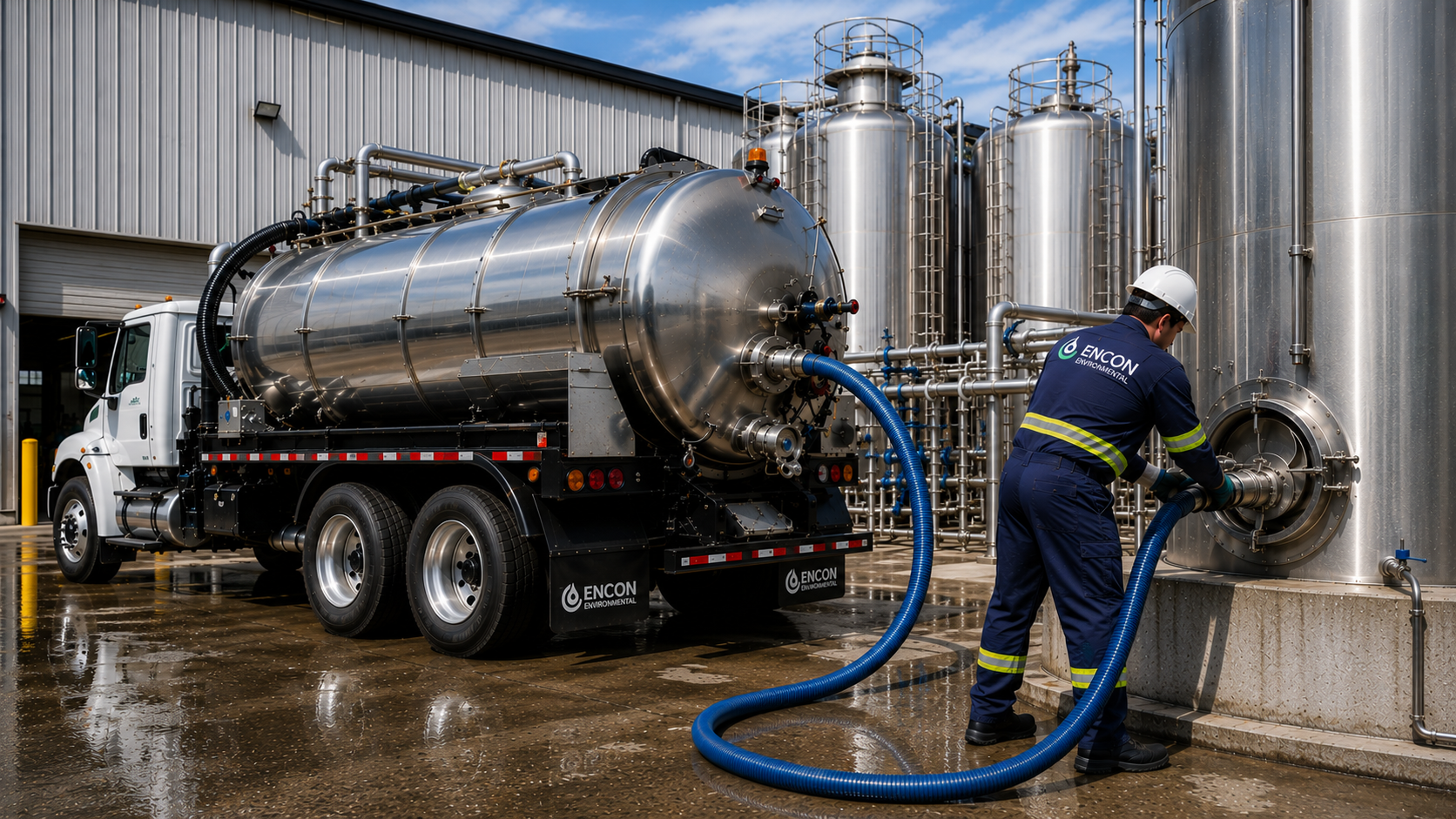 Vacuum truck at food processing plant