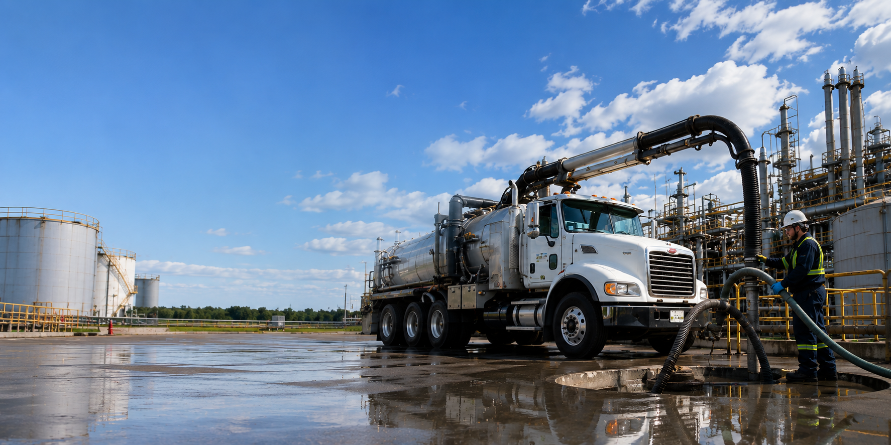Wastewater vacuum truck at industrial facility
