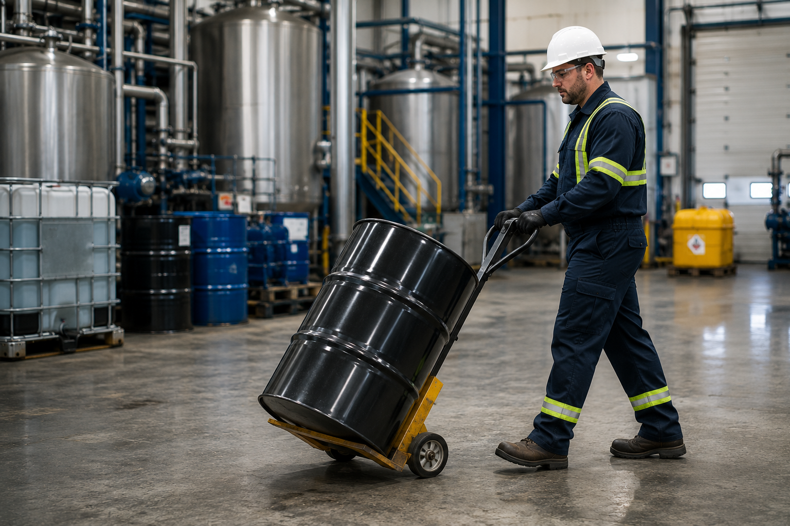 EES driver moving a drum at customer facility